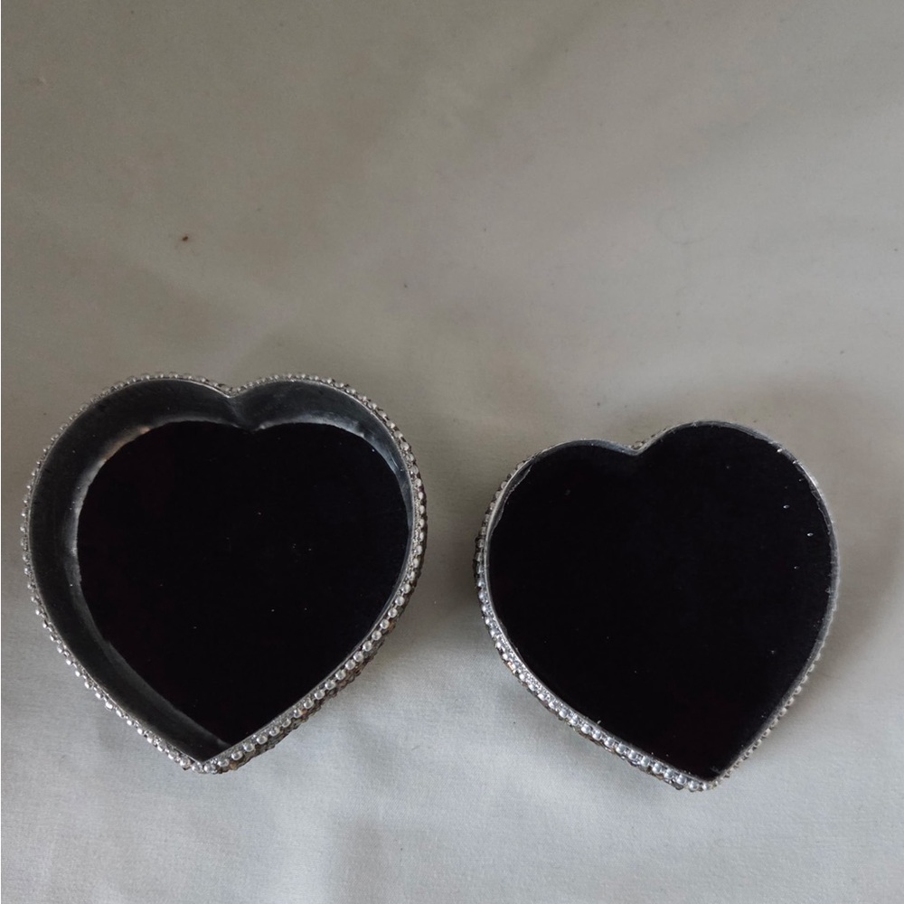 Unique Heart Shaped Beaded Trinket Jewelry Box Blue Felt Lined - Picture 3 of 6